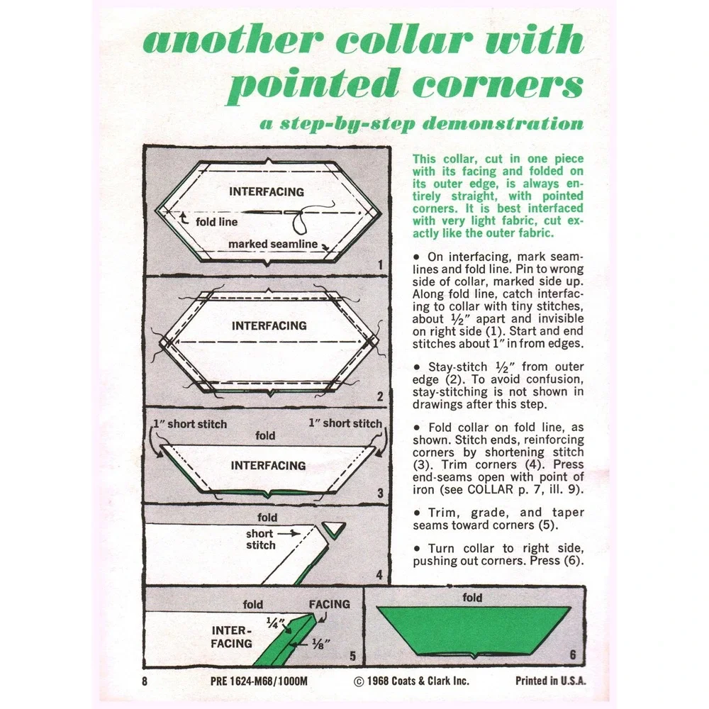 Vintage 1968 Coats & Clark Face Up To It Facings & Collars Sewing Guide Booklet